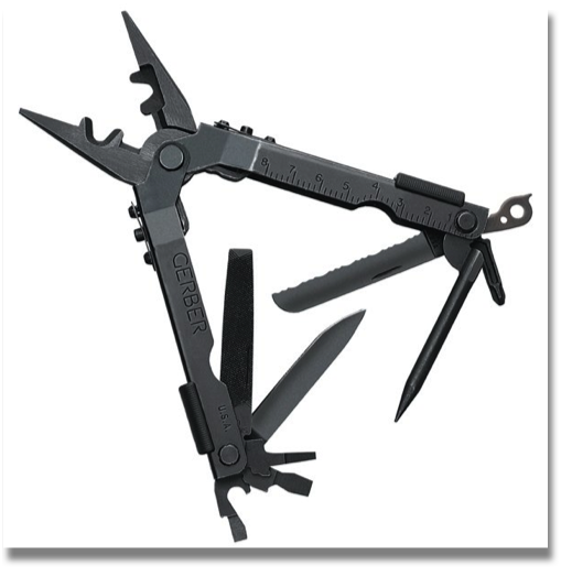 GERBER MULTI-PLIER 600 DET
The D.E.T. tool, based on the popular Multi-Pler 600 provides the combat operator with a compact one-handed opening multi-tool to deal with a number of battlefield situations. Made from 410 grade stainless steel with non-reflective black oxide coating, the D.E.T. tool incorporates the following tools: C-4 explosives punch, blasting cap crimper, wire cutter, needle nose pliers, 3 inch drop point blade, 3 inch serrated sheepsfoot blade, RemGrit saw blade, cross point screwdriver, large, medium and small flat blade screwdrivers, file, bottle opener and lanyard. Includes a ballistic nylon sheath. GERBER MULTI-PLIER 600 DET
The D.E.T. tool, based on the popular Multi-Pler 600 provides the combat operator with a compact one-handed opening multi-tool to deal with a number of battlefield situations. Made from 410 grade stainless steel with non-reflective black oxide coating, the D.E.T. tool incorporates the following tools: C-4 explosives punch, blasting cap crimper, wire cutter, needle nose pliers, 3 inch drop point blade, 3 inch serrated sheepsfoot blade, RemGrit saw blade, cross point screwdriver, large, medium and small flat blade screwdrivers, file, bottle opener and lanyard. Includes a ballistic nylon sheath.